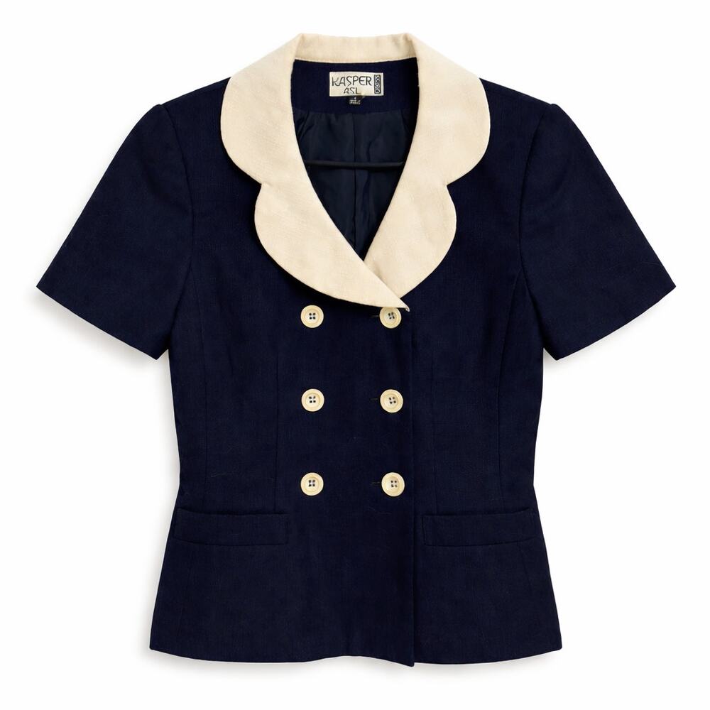 Kasper Blazer Navy Retro‎ Colorblock VTG 80s Coquette Preppy Dark Academia